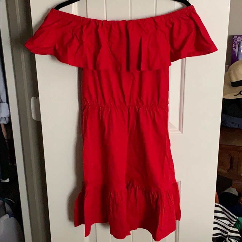 ASOS Red off the shoulder Ruffle Dress - US 4/UK 8
